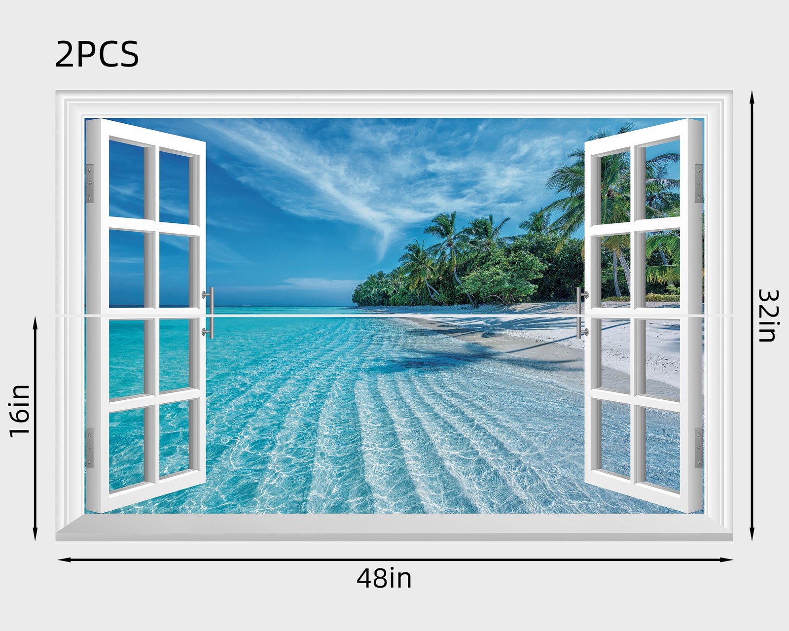 Fake Window Wall Mural – Summer Beach Faux Window Wall Sticker for Wall Decor…
