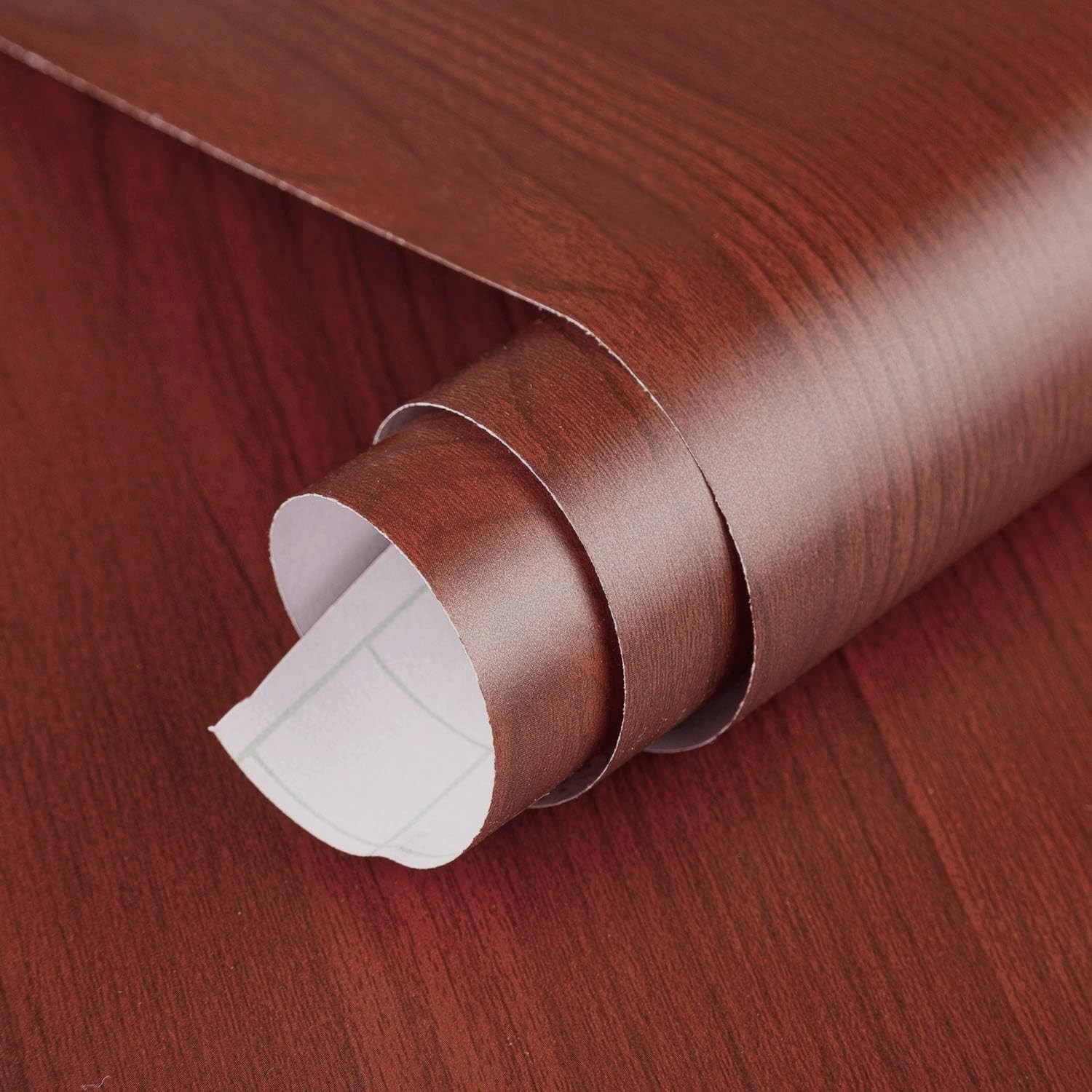 Wide Cherry Wood Grain Self-Adhesive Wallpaper Red Brown 24x197inch Matte Thi…