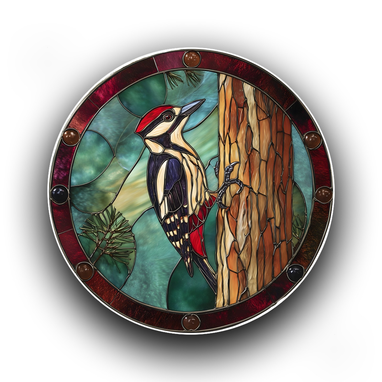 Woodpecker Bird Wildlife Stained Glass Window Opaque Vinyl Sticker Decal