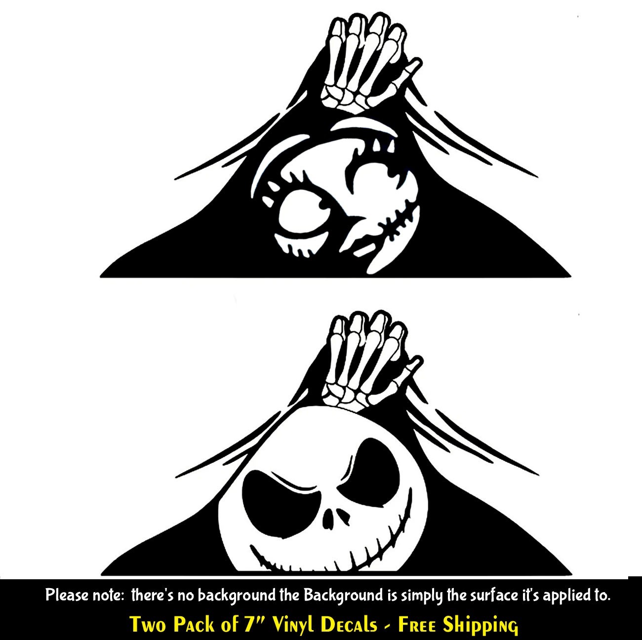 Jack & Sally Peeking Nightmare Before Christmas Two PK 7" Vinyl Decals Vehicles