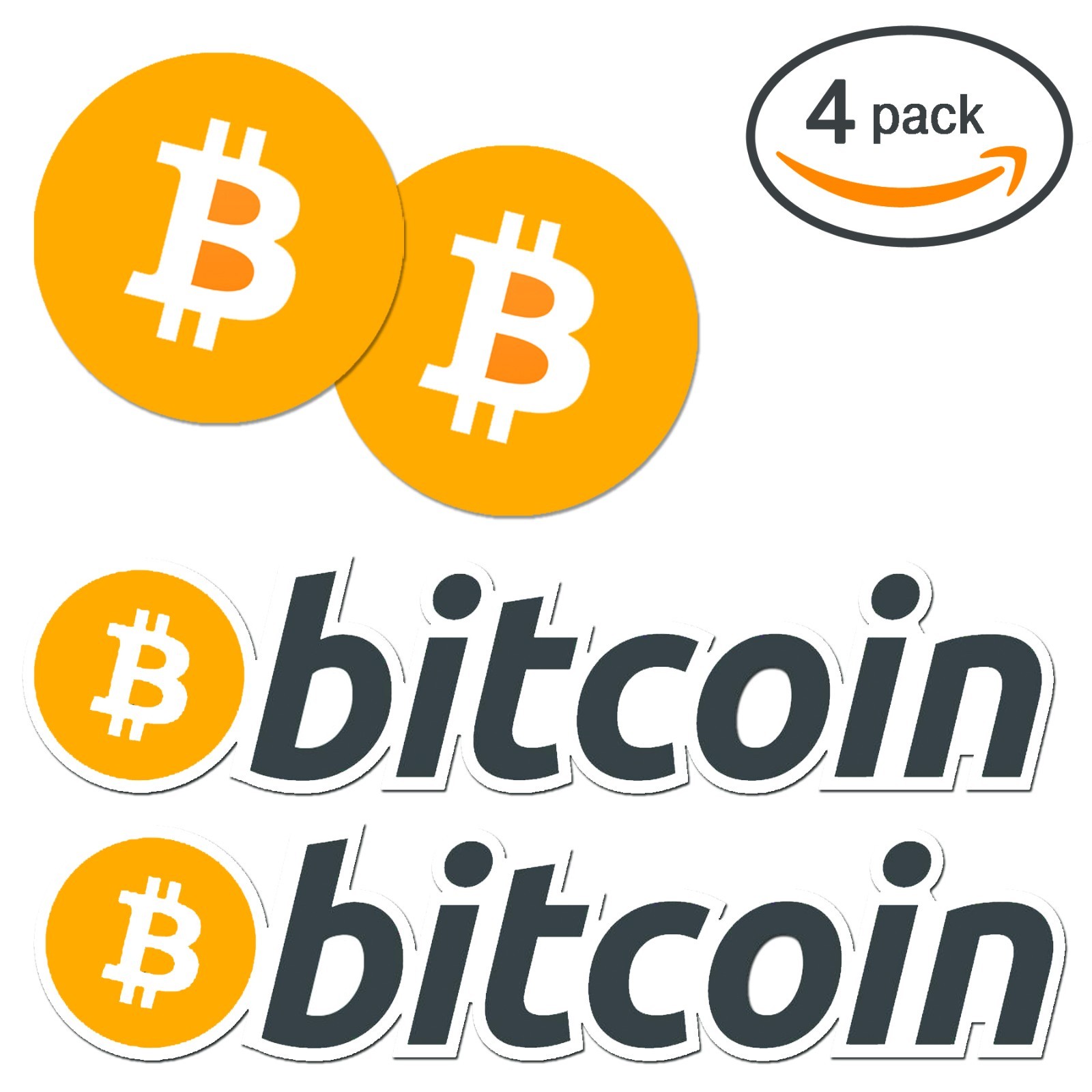 4-PACK Bitcoin Logo Die-Cut Vinyl Stickers – Best Quality Decals, FREE Shipping!