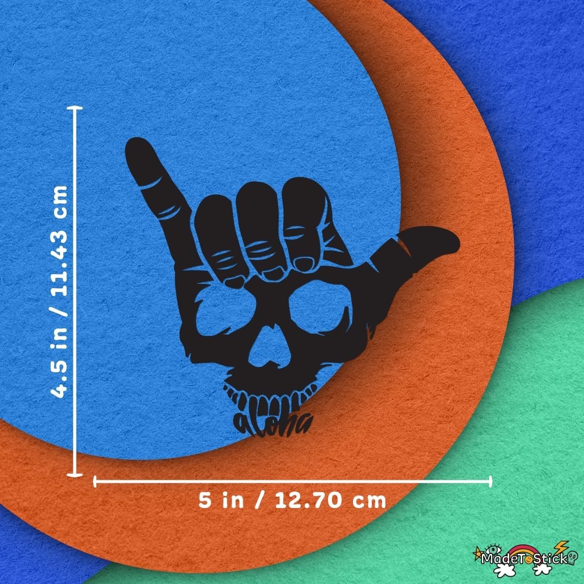Shaka Skull Hand Aloha Surf Skeleton Sticker Decal 5"x4.5"