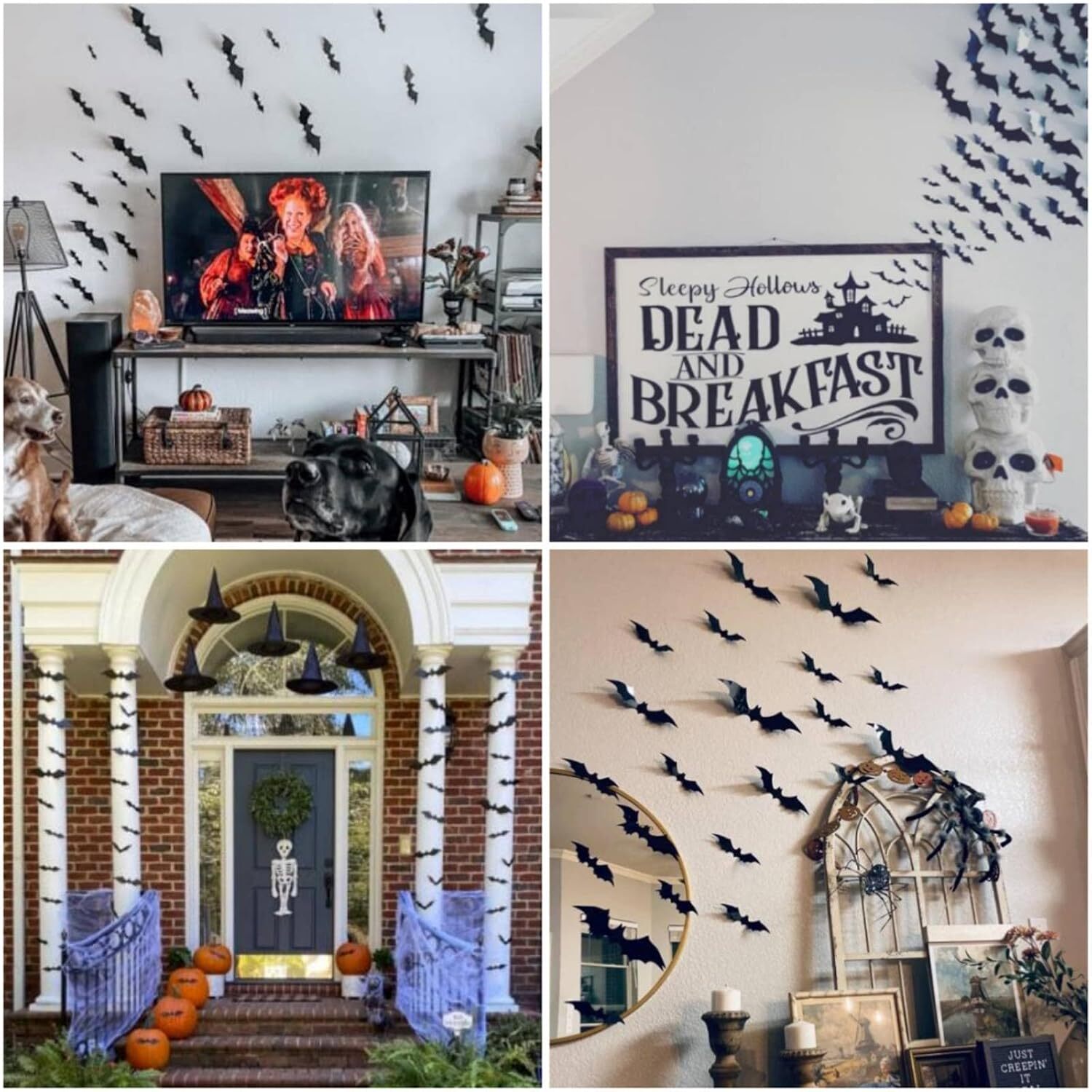 Halloween 3D Bats Wall Decor – 70 Pcs 5 Different Sizes Matte 70 PCS, Black