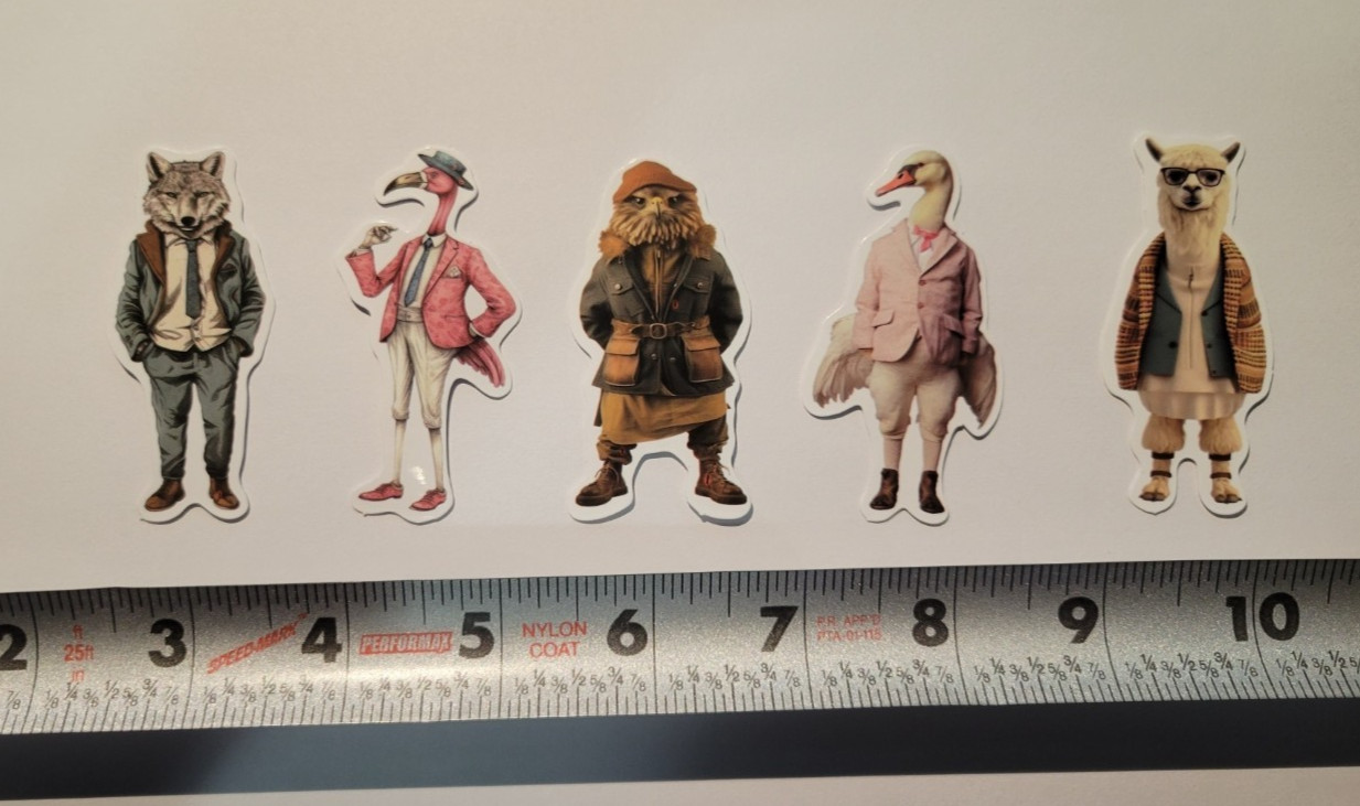 (5) Stickers ~ Wolf, Flamingo, Eagle, Llama, Goose ~ Vinyl