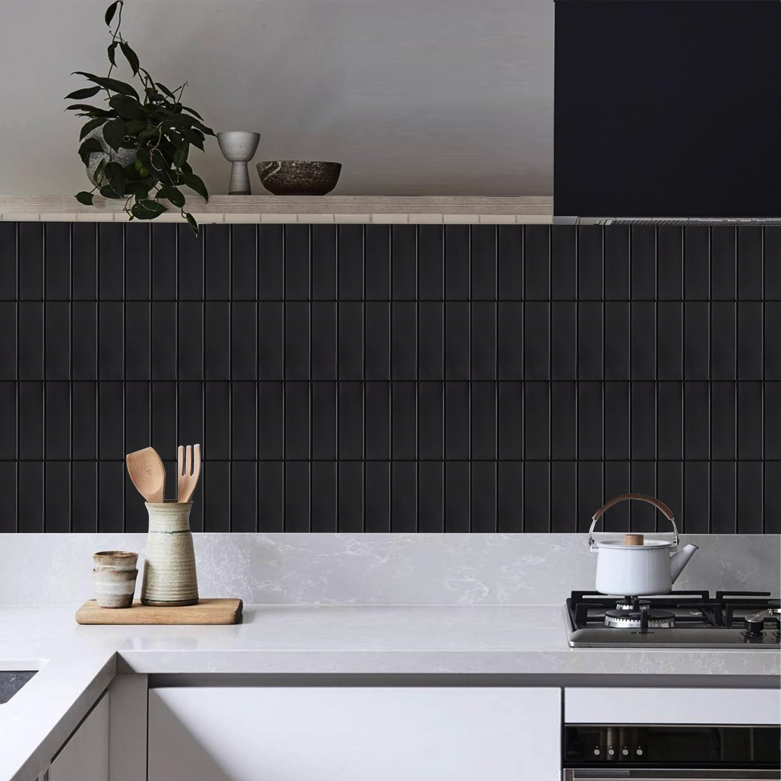 Backsplash Tile for Kitchen Peel and Stick, New Upgrade Premium Matte Black S…