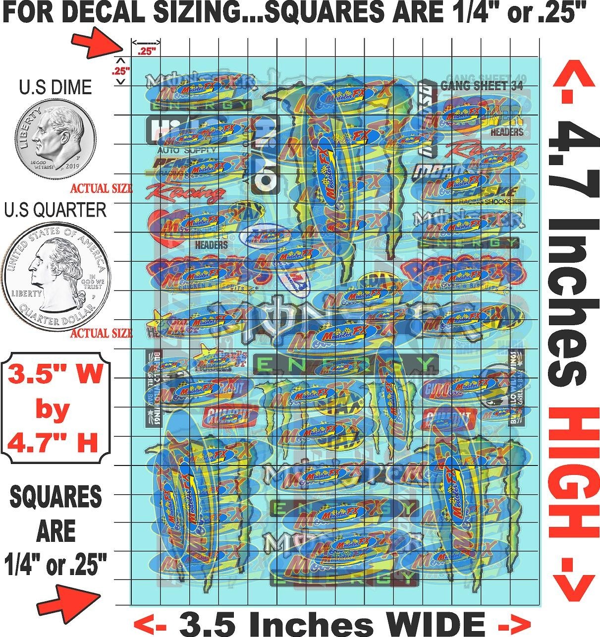 White Vinyl Sticker Sheet 34 Energy-R/C MODEL Decal fits 1/24-1/16 Scale CUT