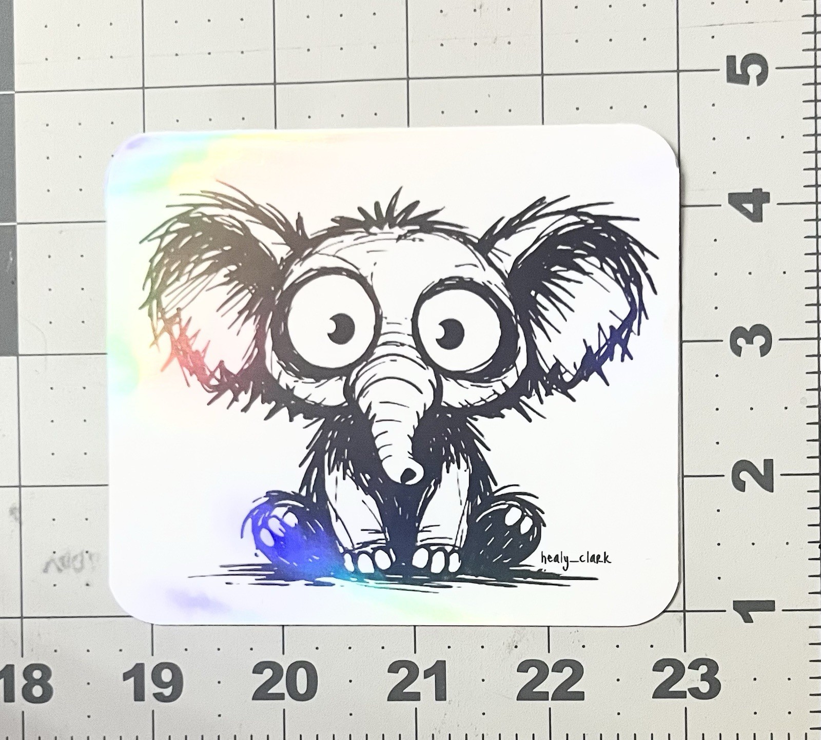 Baby Elephant Original Art Holographic Laminated Vinyl Laptop Sticker HealyClark