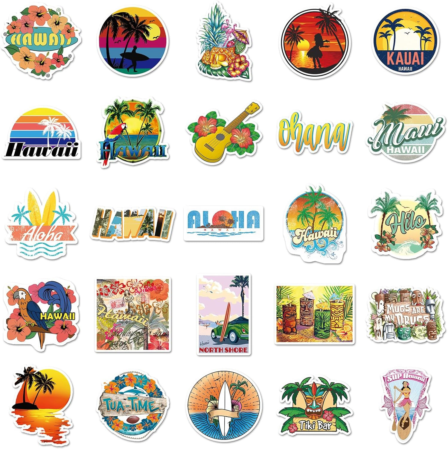 50Pcs Hawaiian Scenery Stickers – Tropical Style Creative Decor