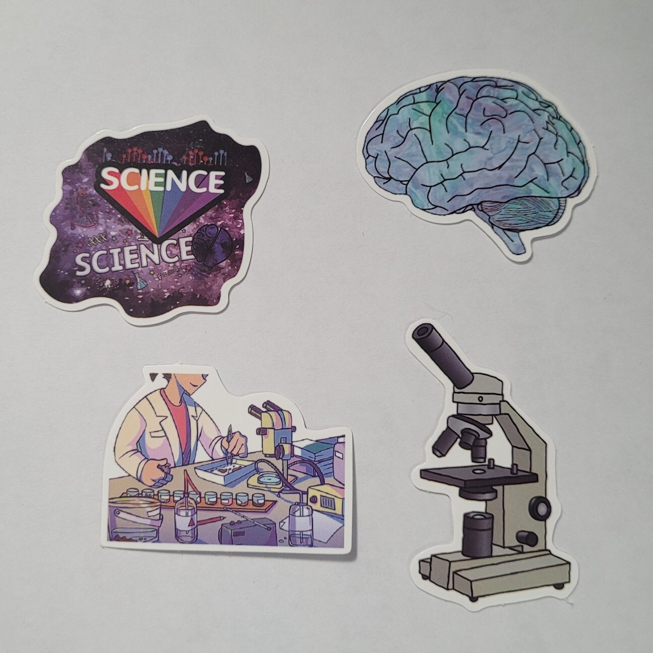 Science vinyl sticker set of 4 microscope brain lab experiment chemistry space