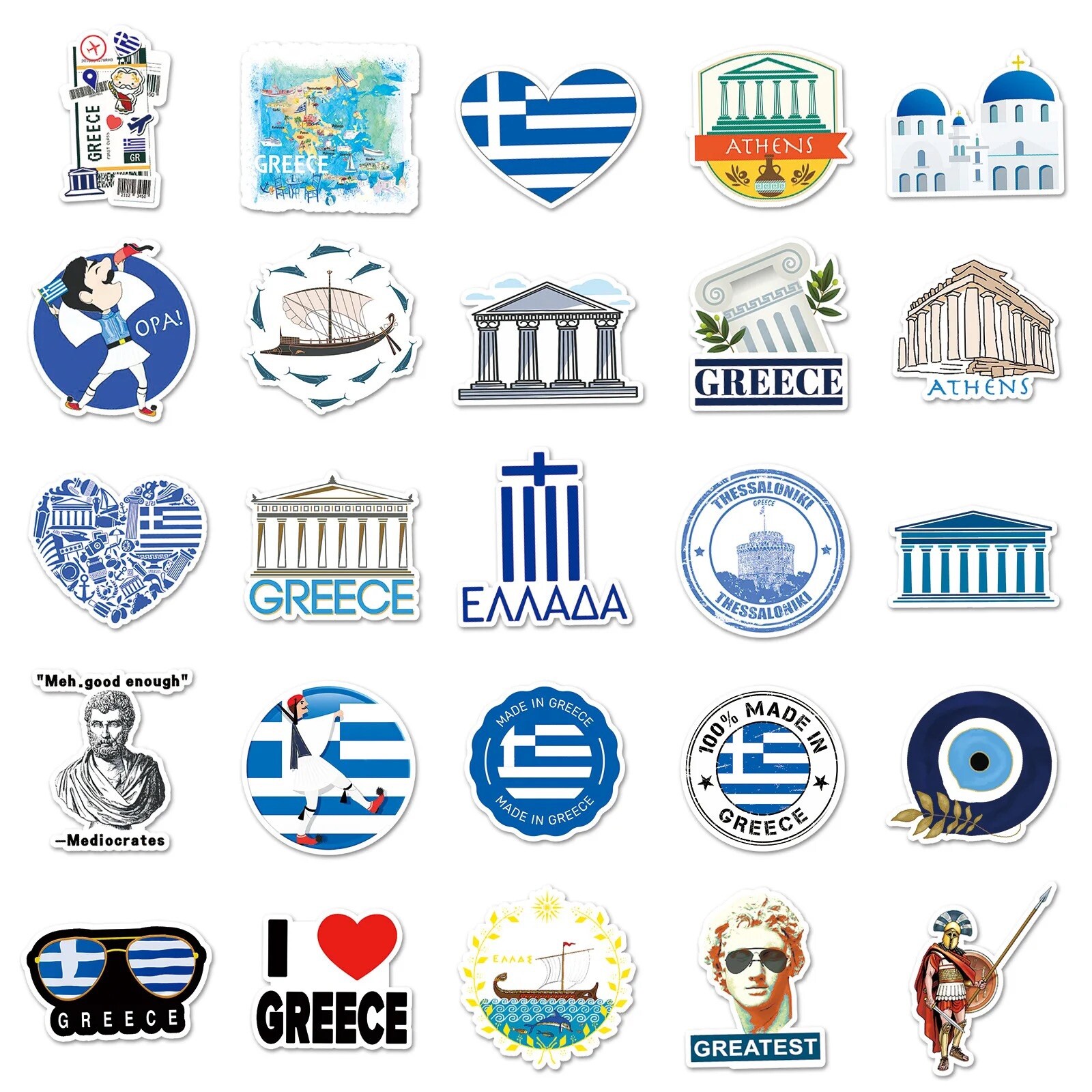 50 Pack of Greece Stickers GRC Greek Decals Laptop Hydro Yeti Car Free Shipping!