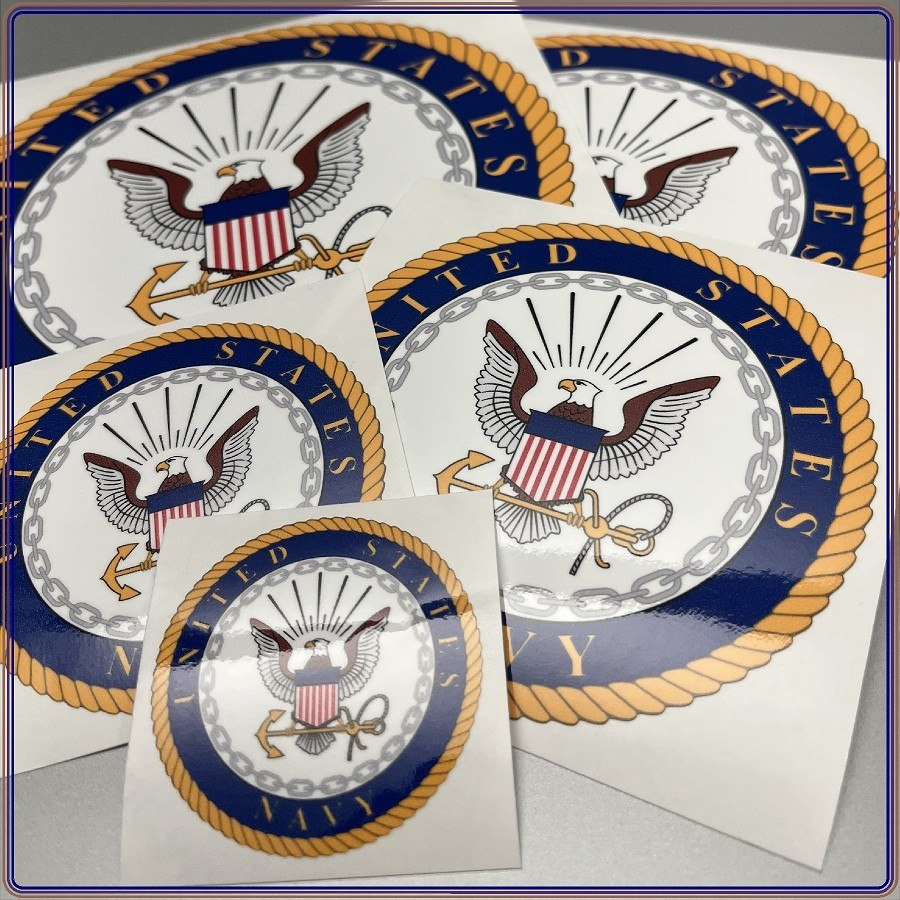 United States Navy Emblem in Blue Gold and White Laminated Sticker Choose Size