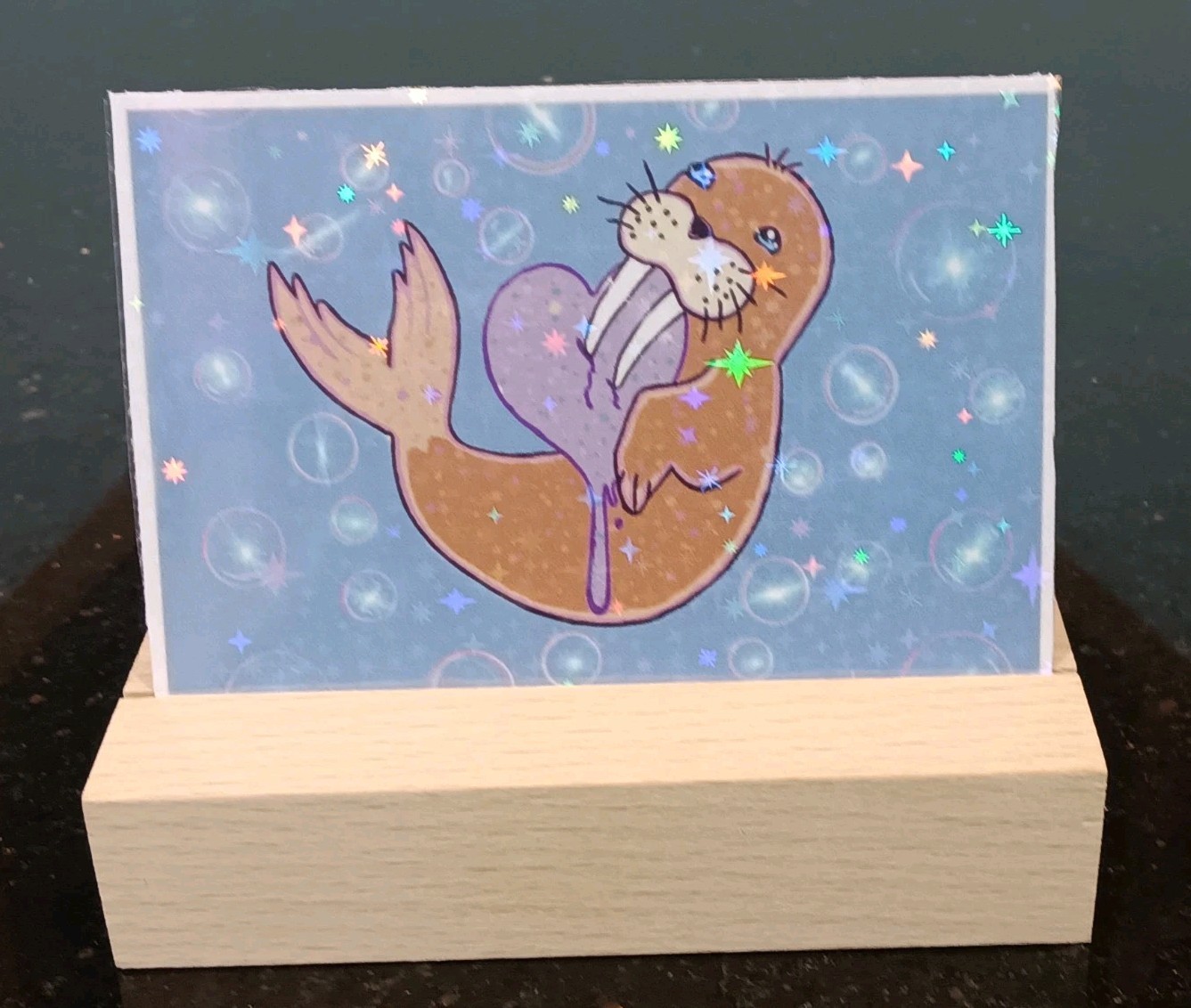 " I Love Walruses" Sticker Heart Holographic Star Lamenated 3 1/2" X 2 1/2"