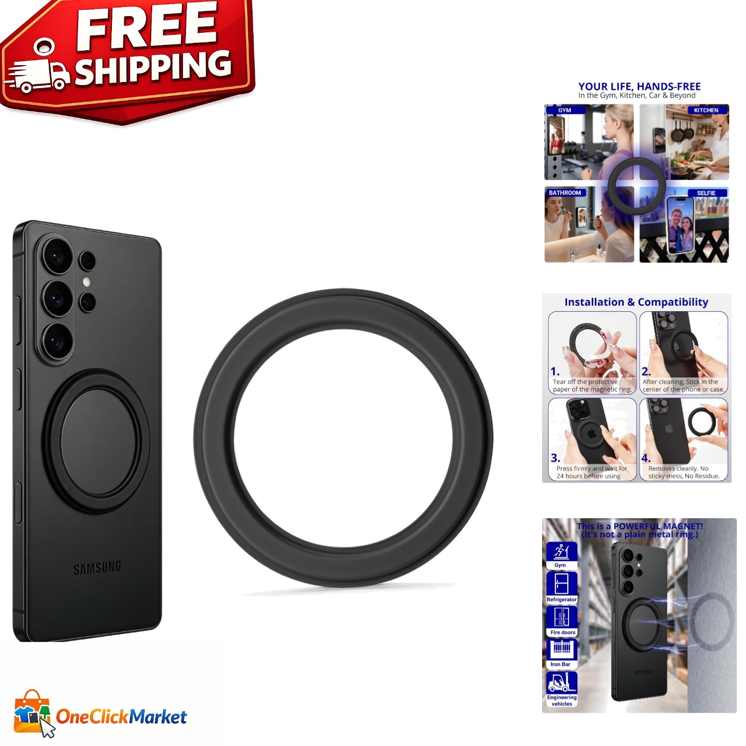 Sleek Magnetic Ring for Effortless Phone Mounting – Wireless Charging Ready