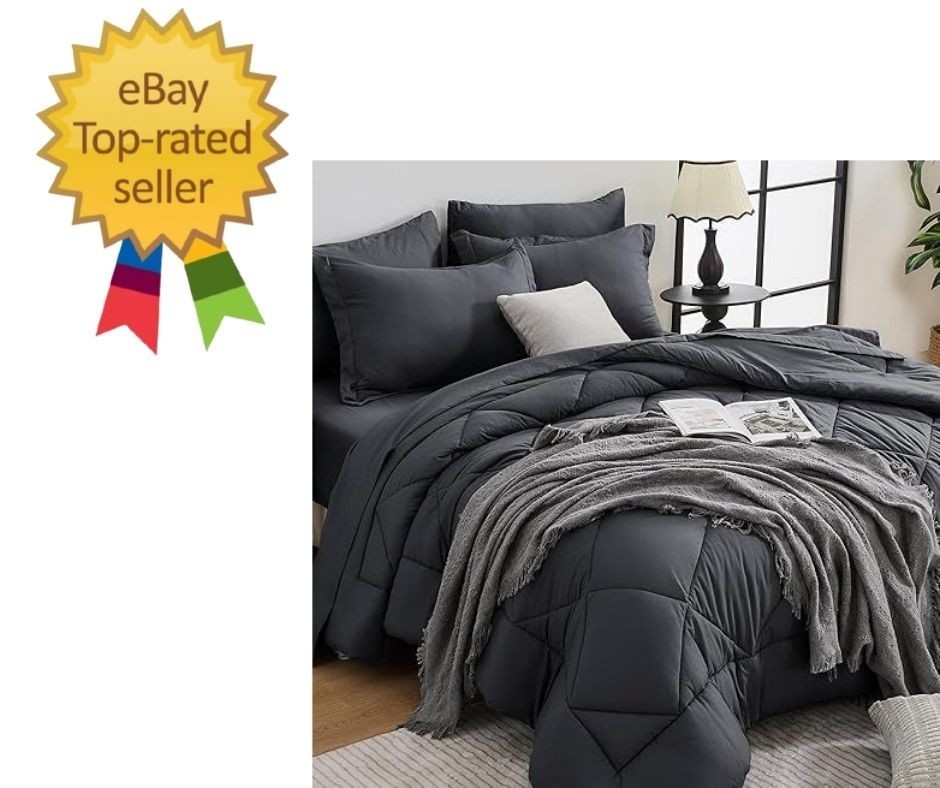 7 Pieces Queen Comforter Set, All Season Reversible Bed in a Bag, Ultra Soft …