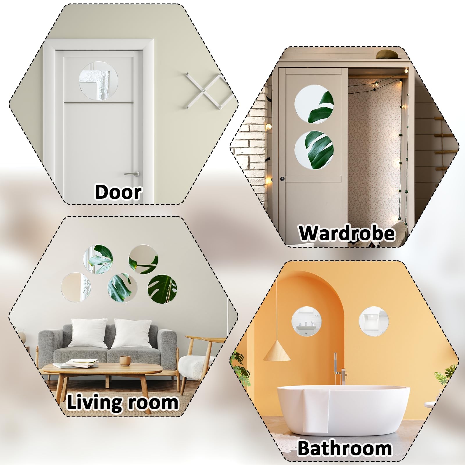 7Pk Round Mirror Wall Mounted Glass Mirrors Wall Decor for Living Room Bathroom
