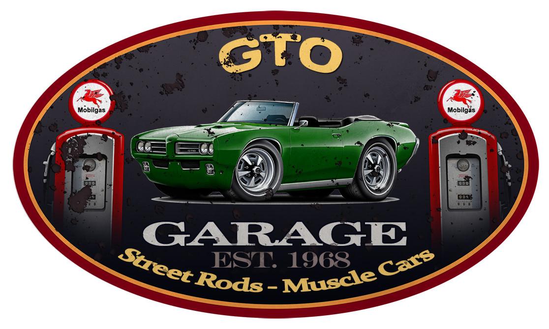 1968 1969 Pontiac GTO Convertible Garage Sign Wall Art Graphic Sticker