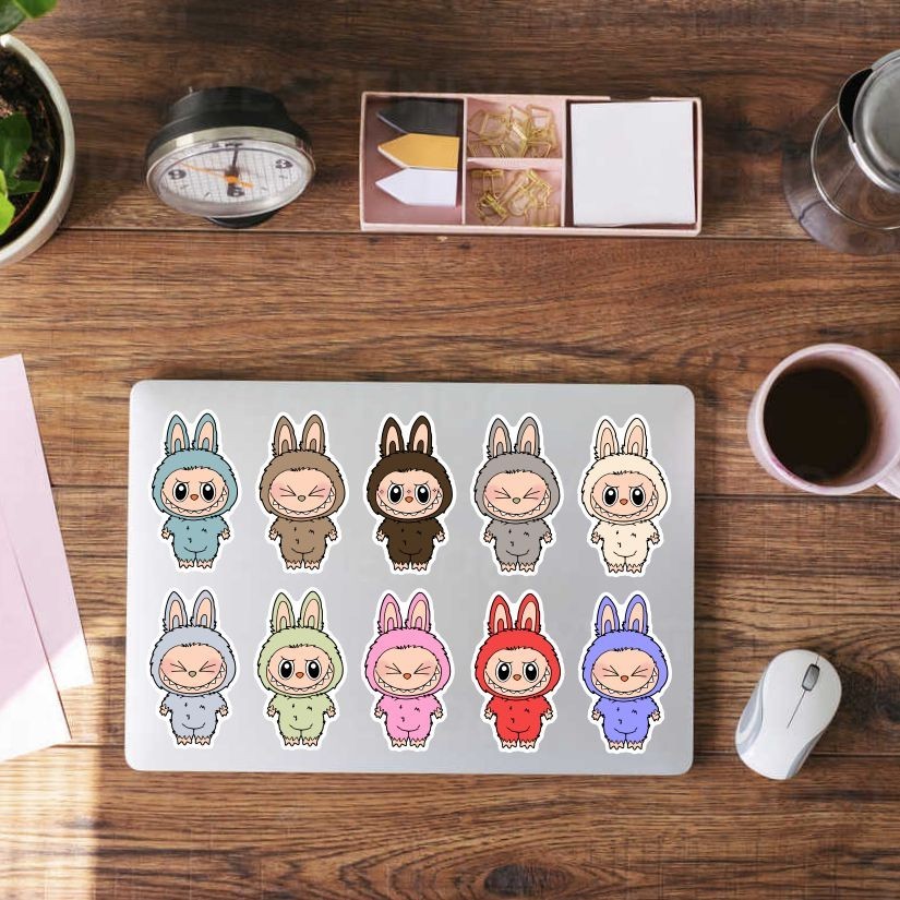 Labubu Set of 10 Stickers, Peel N' Stick, Different sizes