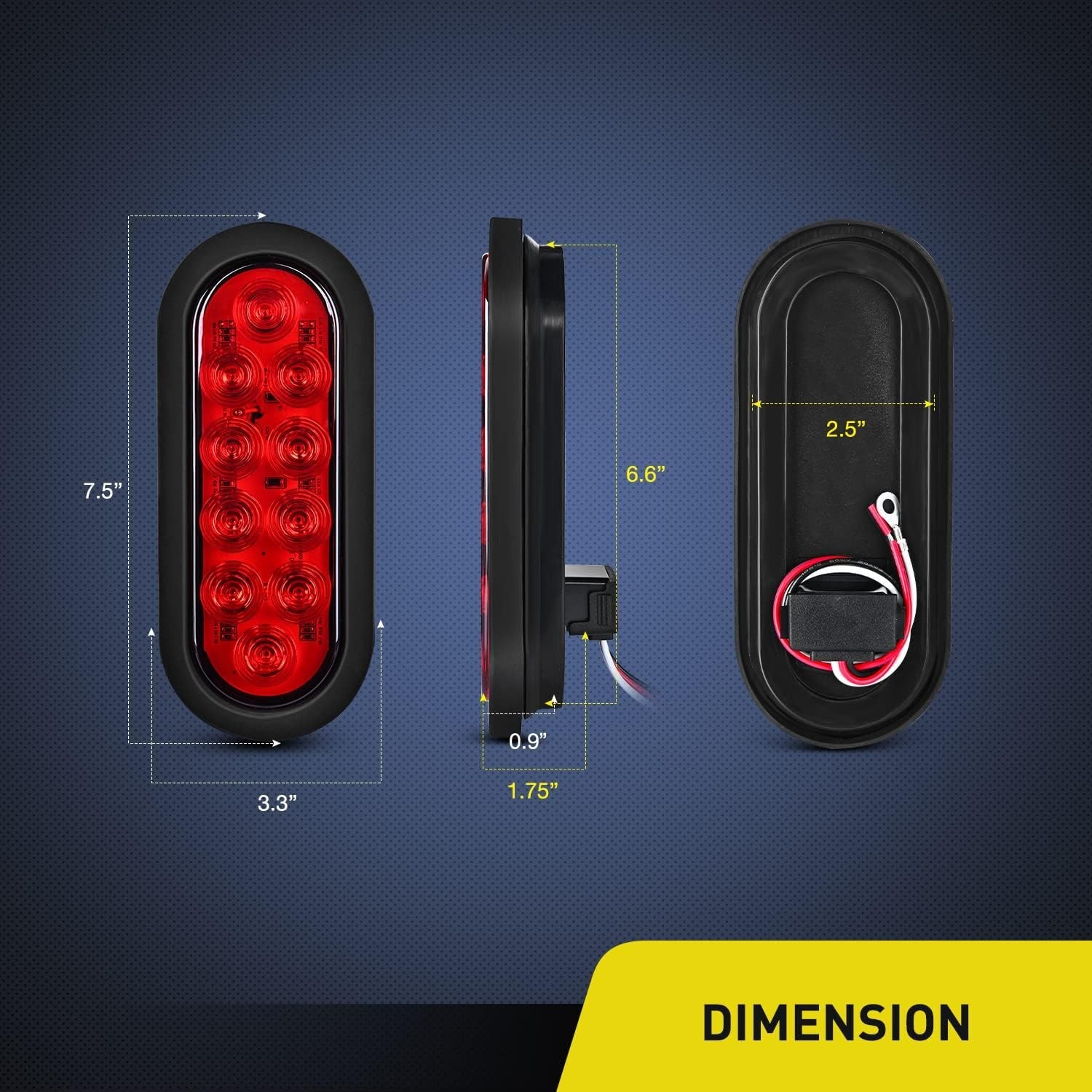 2PCS 6-Inch Waterproof Oval LED Trailer Tail Lights with Mounting Brackets