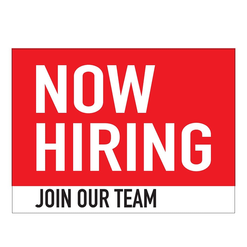 7"x9" Now Hiring Join Our Team Window and 7in x 9in, Red, White, Black
