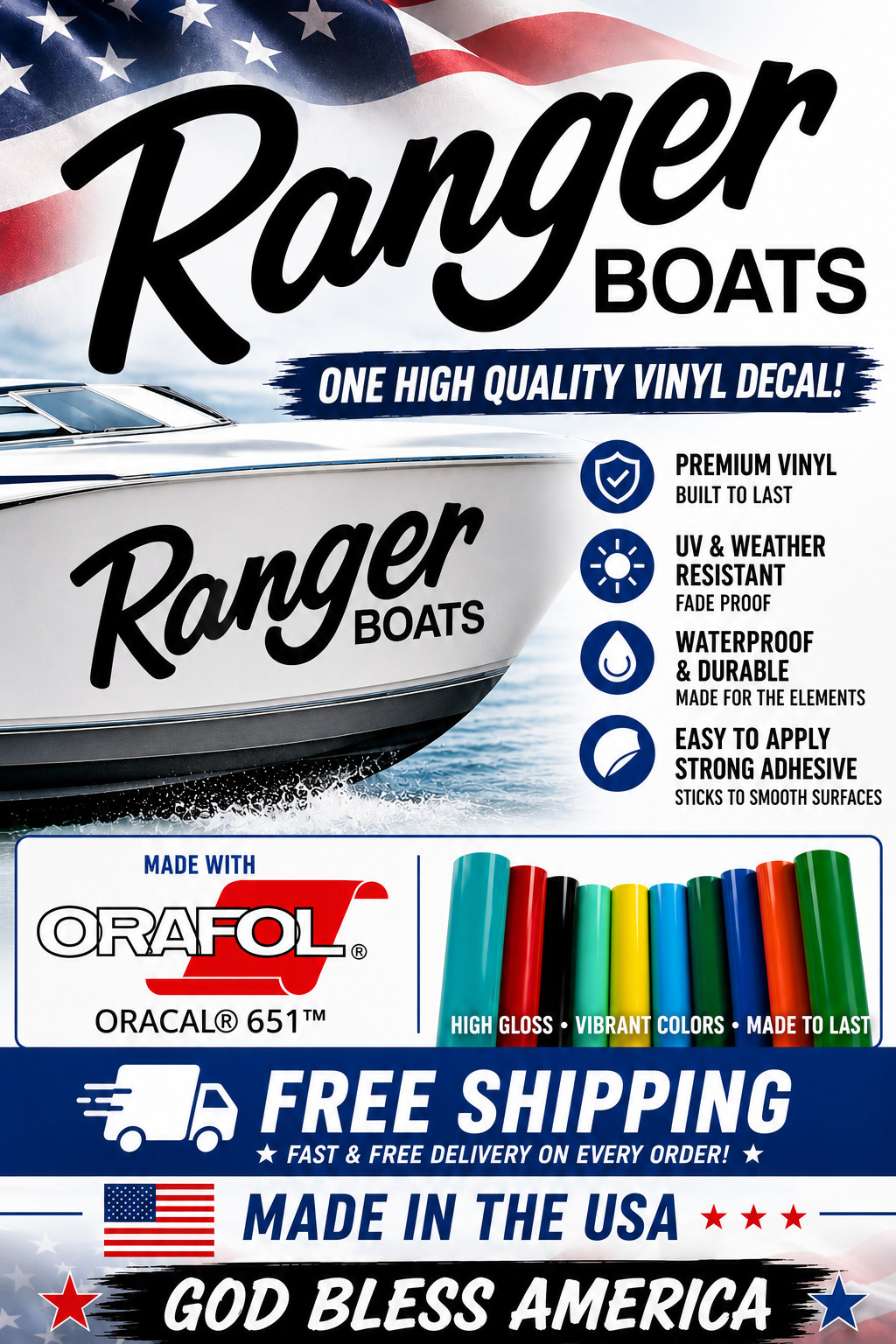 Ranger Boat Sticker Fishing Boat Pontoons Decal Die Cut – All Colors Any Size