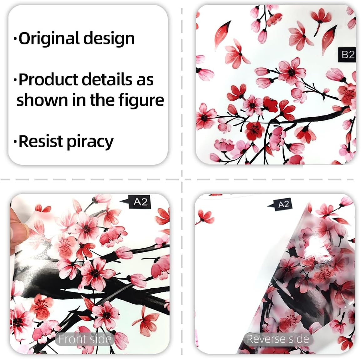 Large Cherry Blossom Wall Decals with Butterflies and Birds, Pink Floral Tree Br