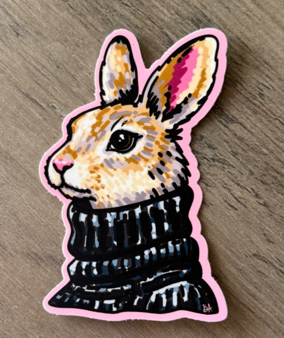 Vinyl Art Print Sticker “Turtleneck Hare” Brianna Alderfer