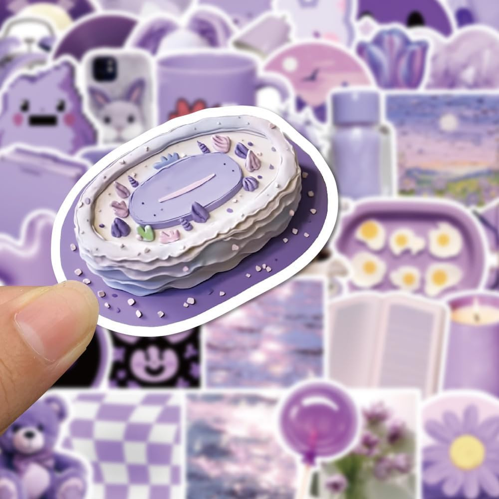 Aesthetic Purple Waterproof Stickers for Water Bottle, 56Pcs Cute Aesthetic Stic
