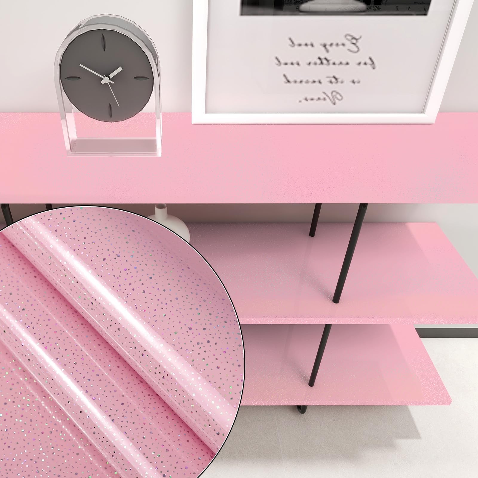 Pink Glossy Countertop Contact Paper Peel and Stick Holographic Shiny Waterpr…