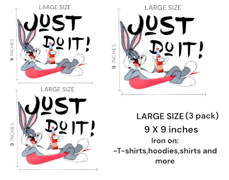 Bunny Drinking Just Do It Iron On Sticker Vibrant Color for T-shirts Hoodies