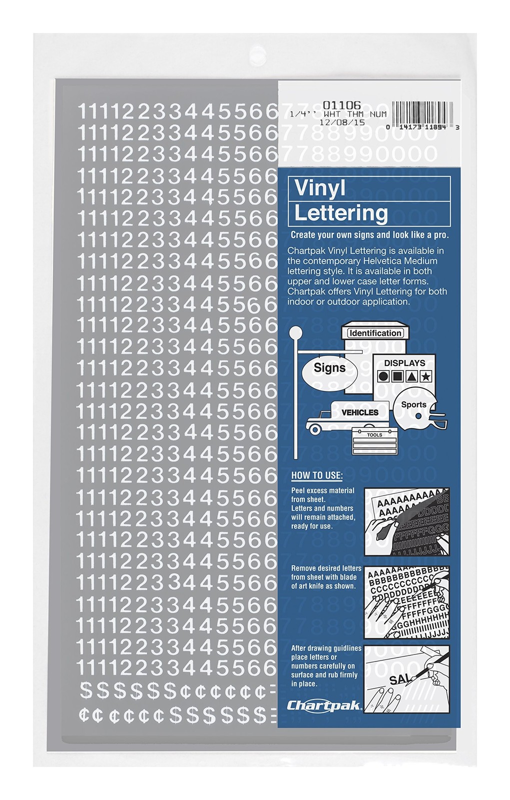 CHARTPAK Self-Adhesive Vinyl Numbers, 1/4 Inch High, White, 718 per Pack (011…