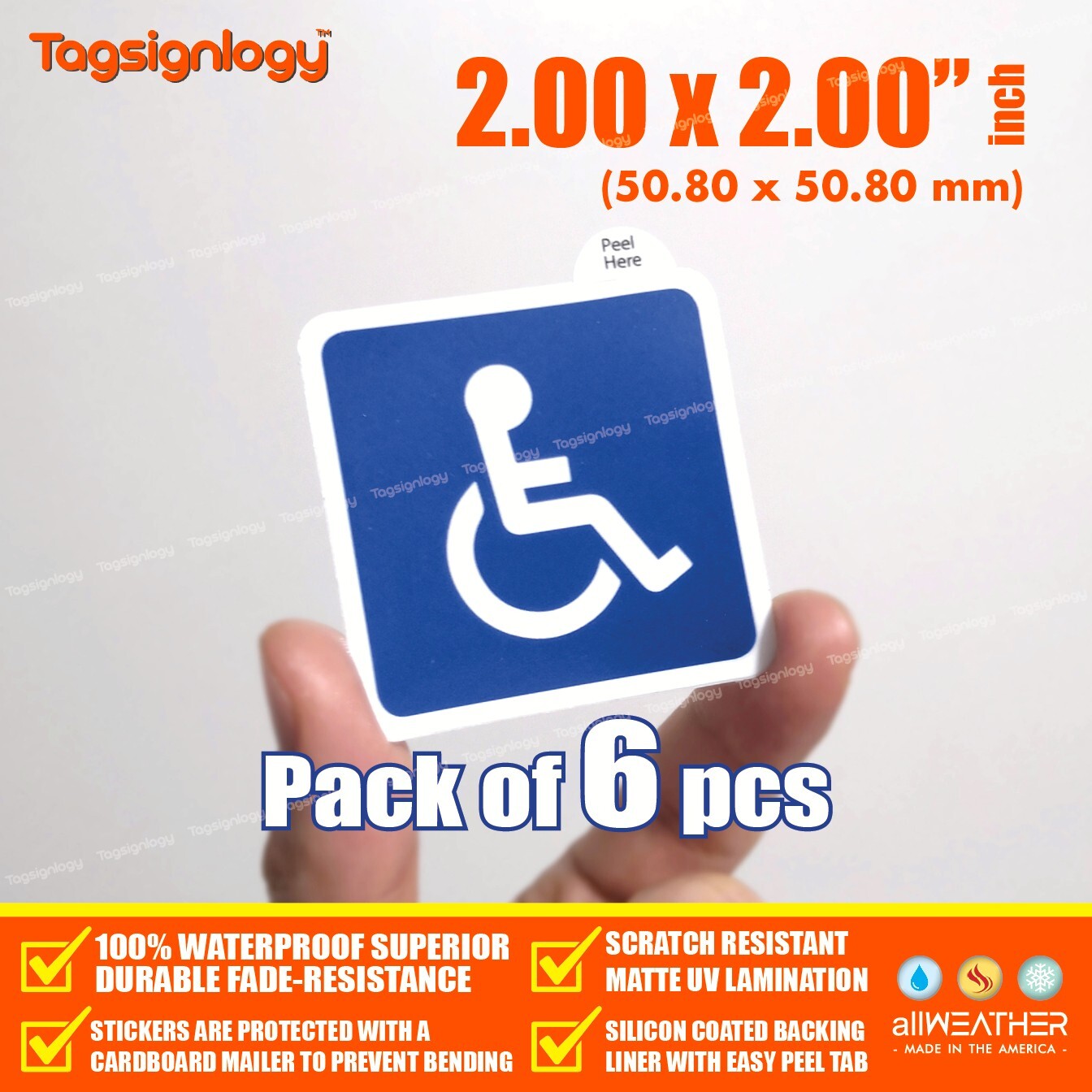 (6 pcs) Handicap Accessible 2" inch Sticker Disabled Car Parking Logo Vinyl Sign