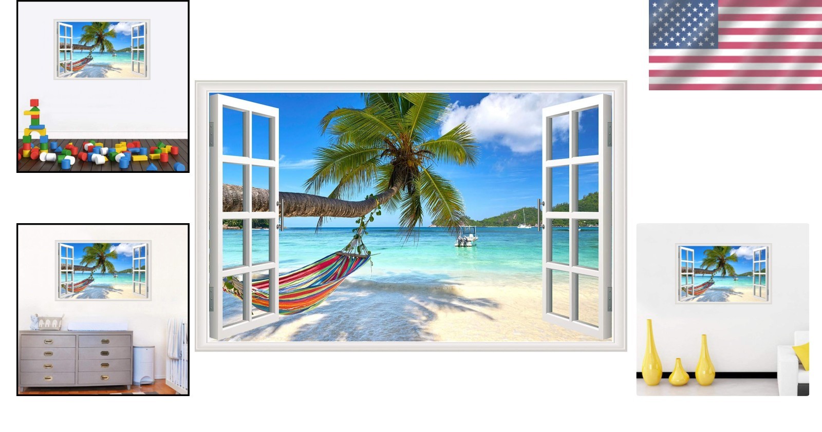 Beach Seascape Fake Window Decal for Living Room