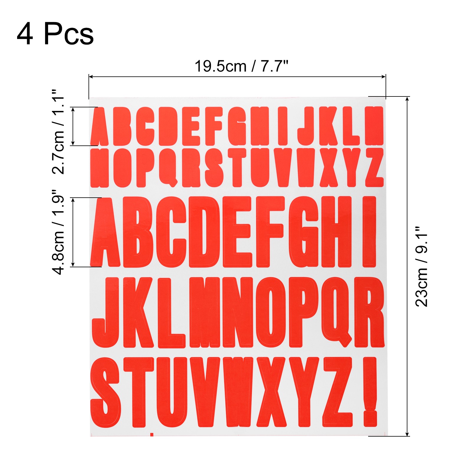 4 Sheets Letter Stickers Vinyl Letters for Indoor/Outside Sticker Decal Red