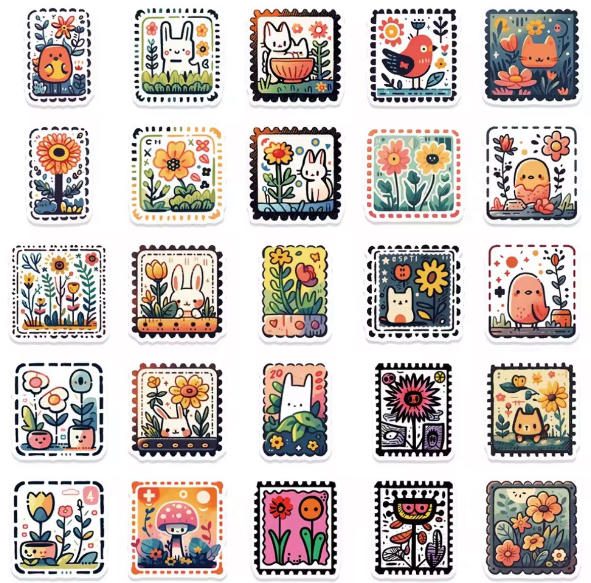 Stamp Aesthetic Style Matte Stickers 50pk Flower Animals Stickers FREE SHIPPING