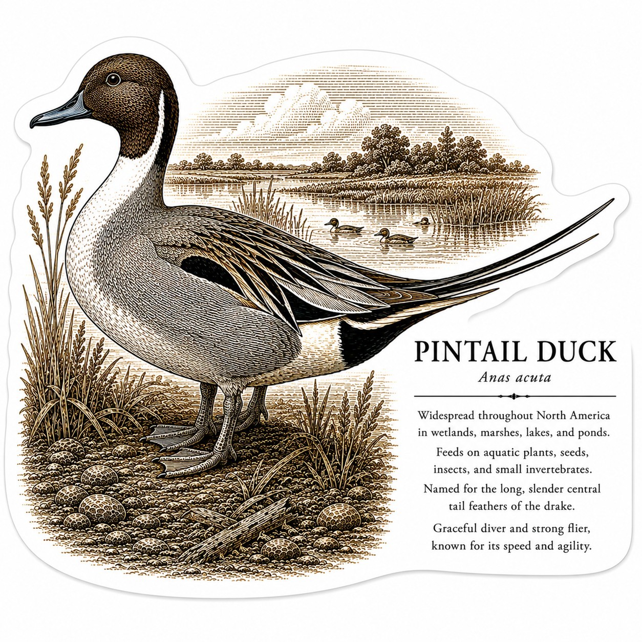 Pintail Duck Bird Sticker Decal, Brown Black White, Animals Birds glossy vinyl