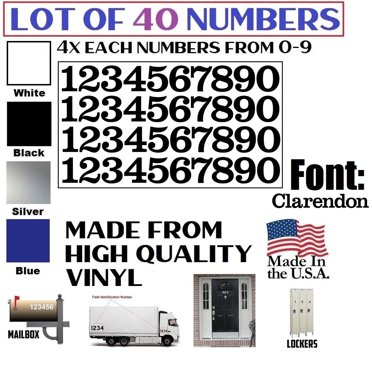 Lot of 40 White,Black,Silver,Blue Vinyl Mailbox,Tool Box,Locker Numbers[Clarendo