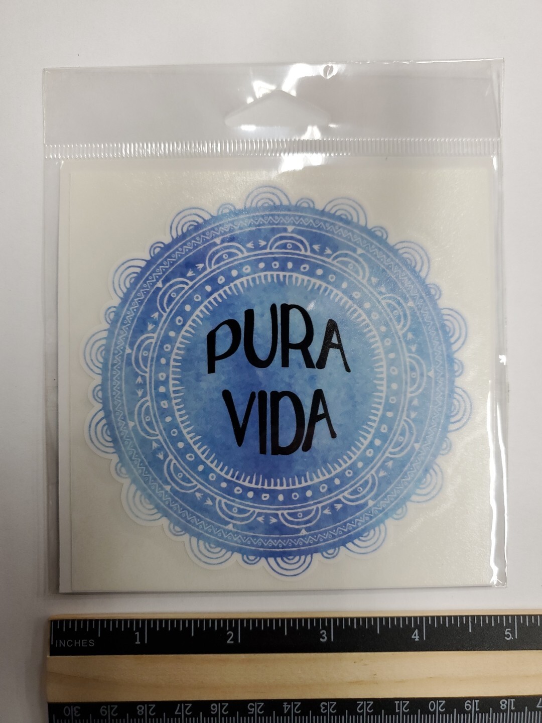 Artistic "Pura Vida" Round Vinyl Decal Sticker – 4" x 4"
