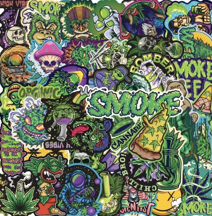 Weed Vinyl Stickers 50 Pack Waterproof Water Bottle Laptop Phone Envelope Decals