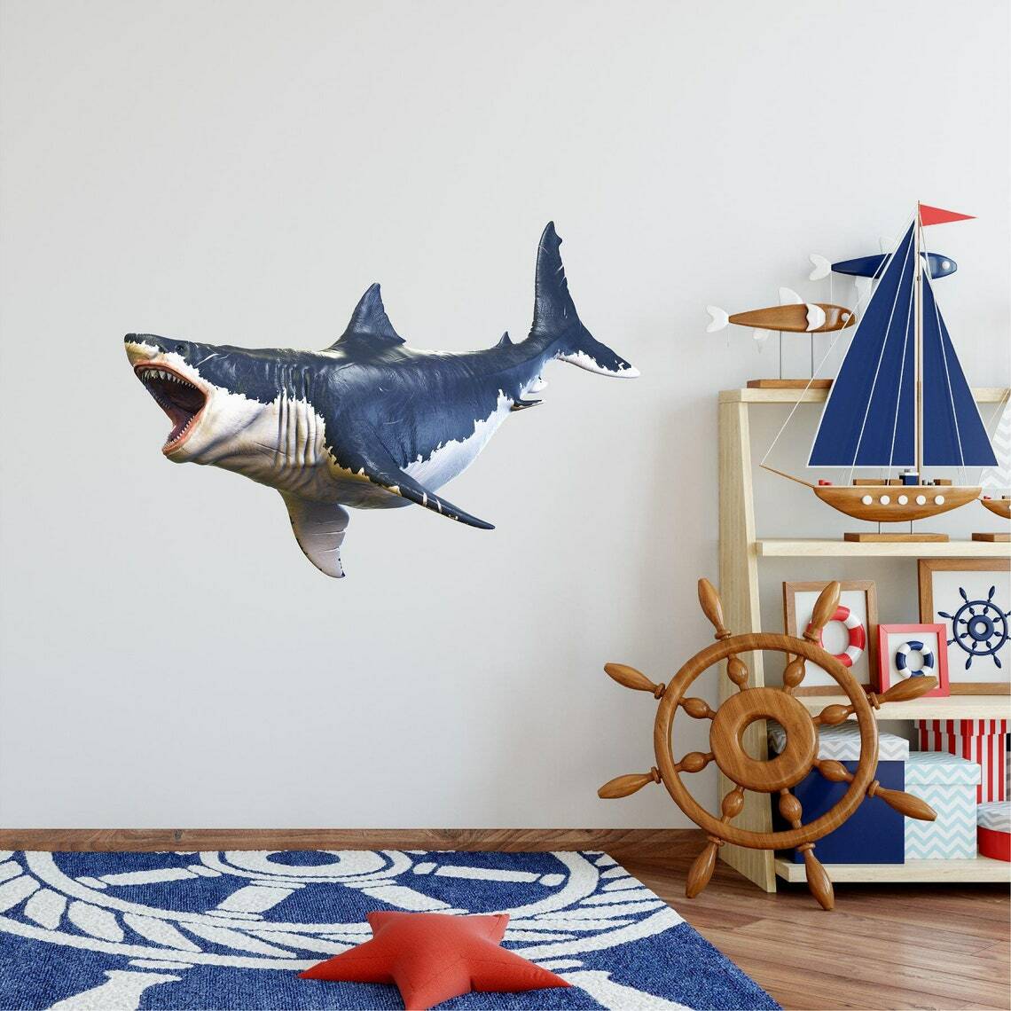 Megalodon Shark #2 Wall Decal Ocean Big Tooth Sharks Fabric Vinyl Wall Sticker