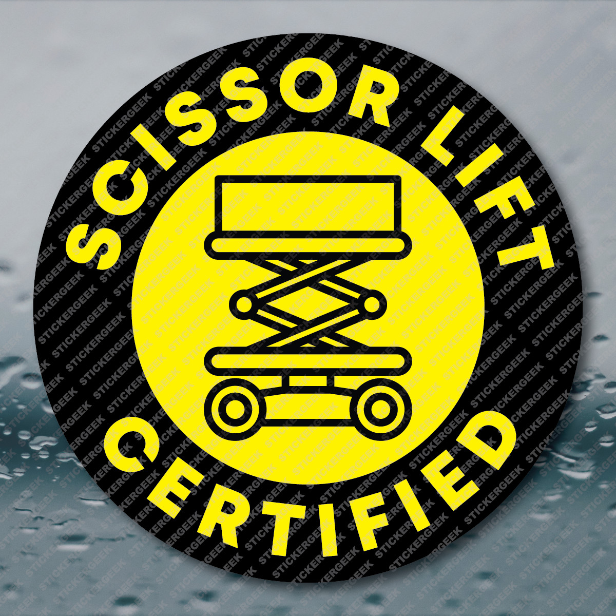 SCISSOR LIFT CERTIFIED Hard Hat Helmet Blue Collar Prank Meme Joke Sticker 2IN