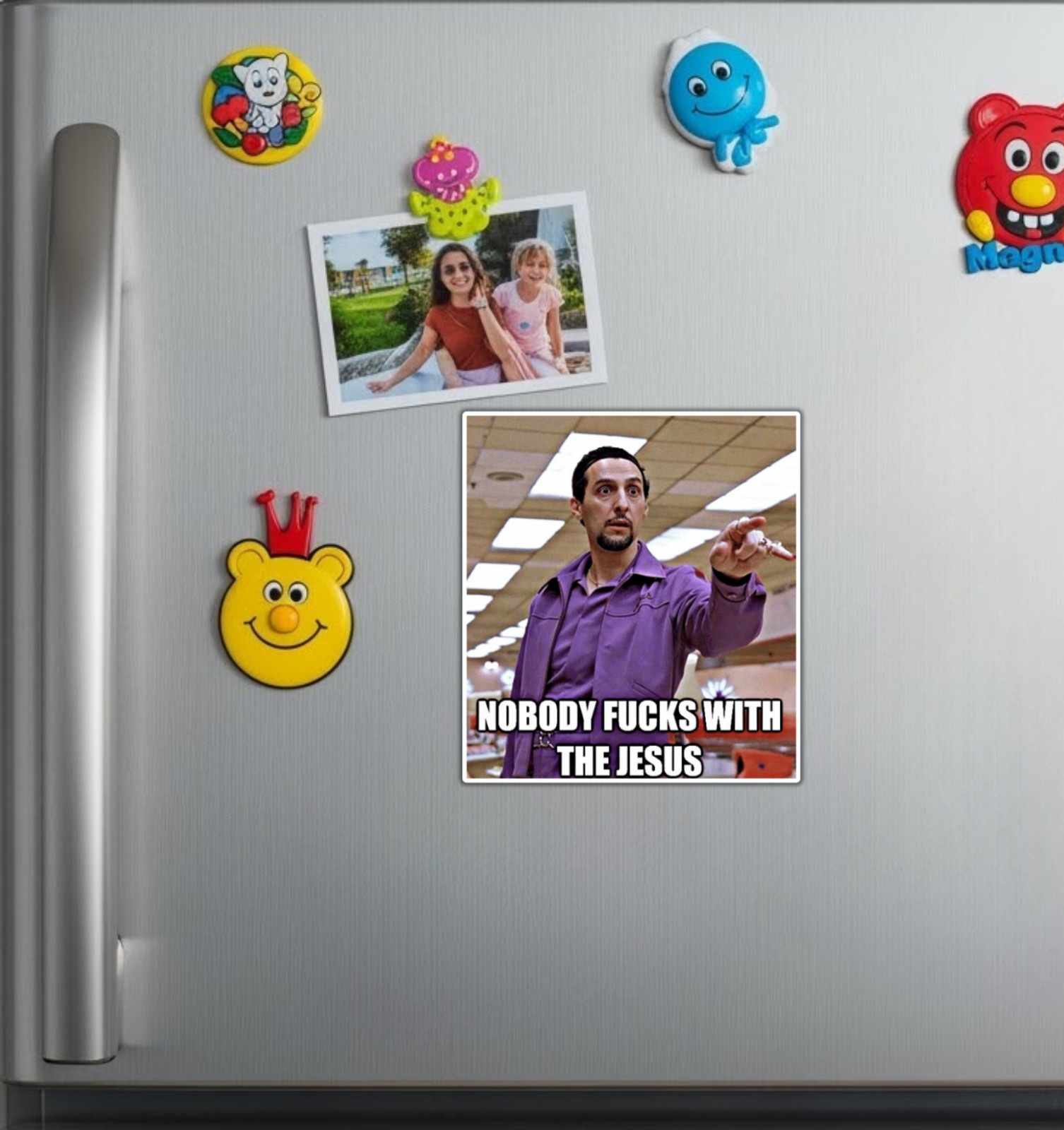 Big Lebowski Nobody F**ks with the Jesus Fridge Magnet or Laptop Sticker