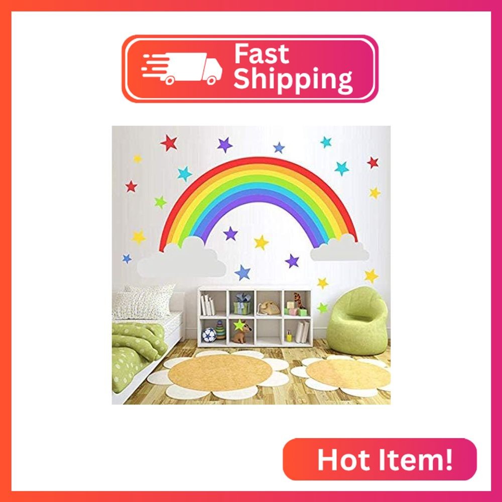 Bamsod Rainbow Wall Sticker Kids Wall Decal Art Girls Star Bedroom Nursery Home