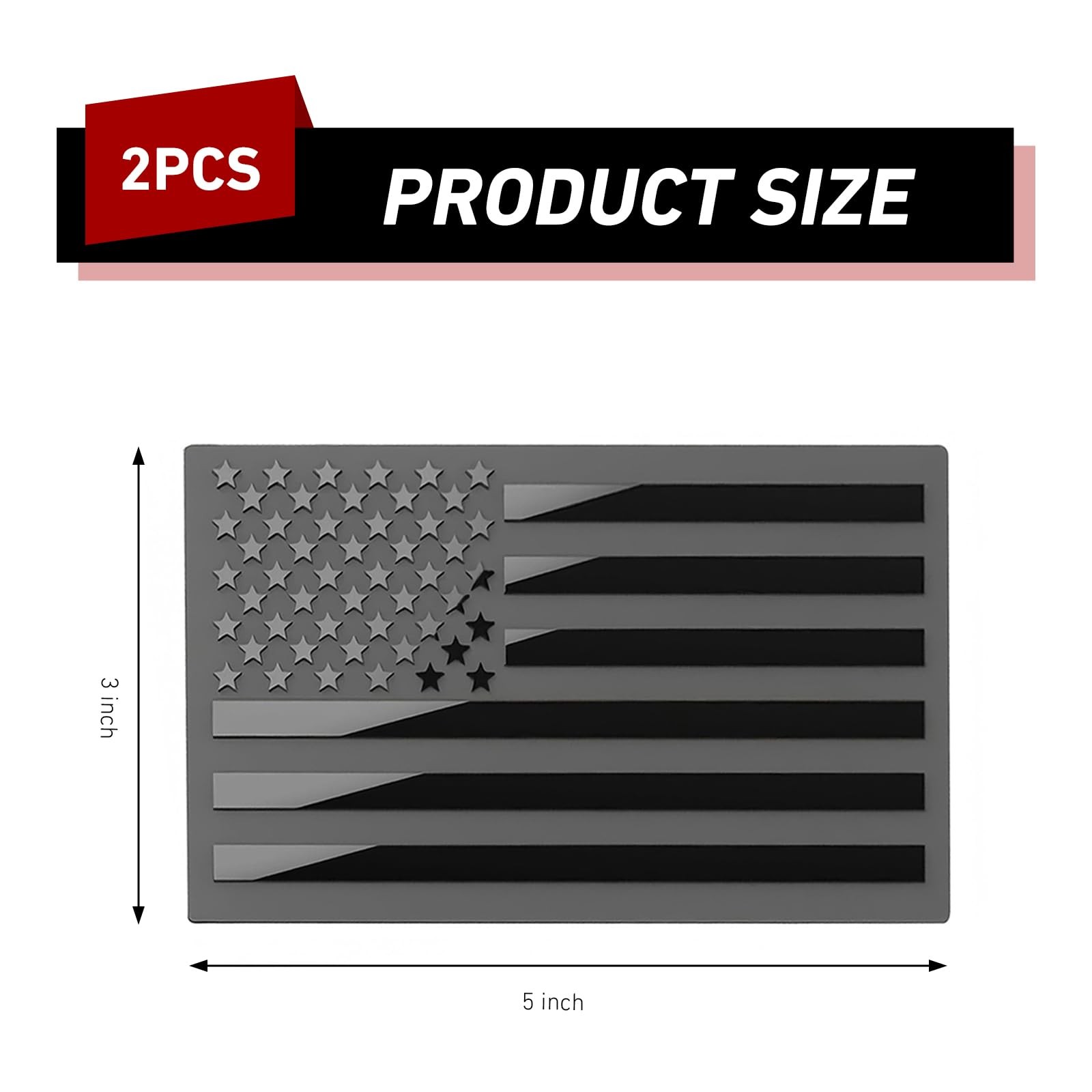 2 Pack 3D Metal Embossed Reverse American Flag Car Emblem Badge Black Silver