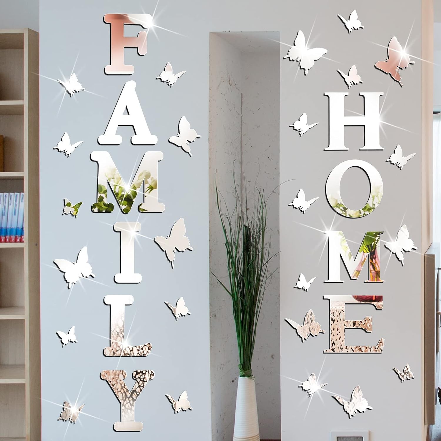 Outus 3D Family Home Sign Letters Living Room Decor Rustic Silver