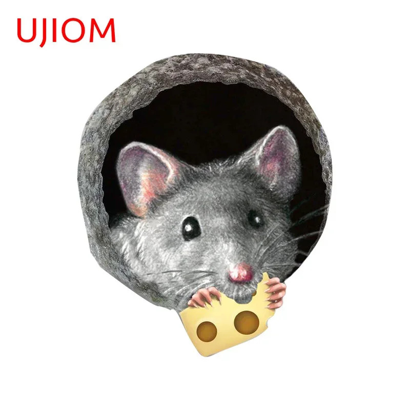 UJIOM 13cm Mouse Eating Cheese In Cave Wall Stickers Creative Cute Bathroom