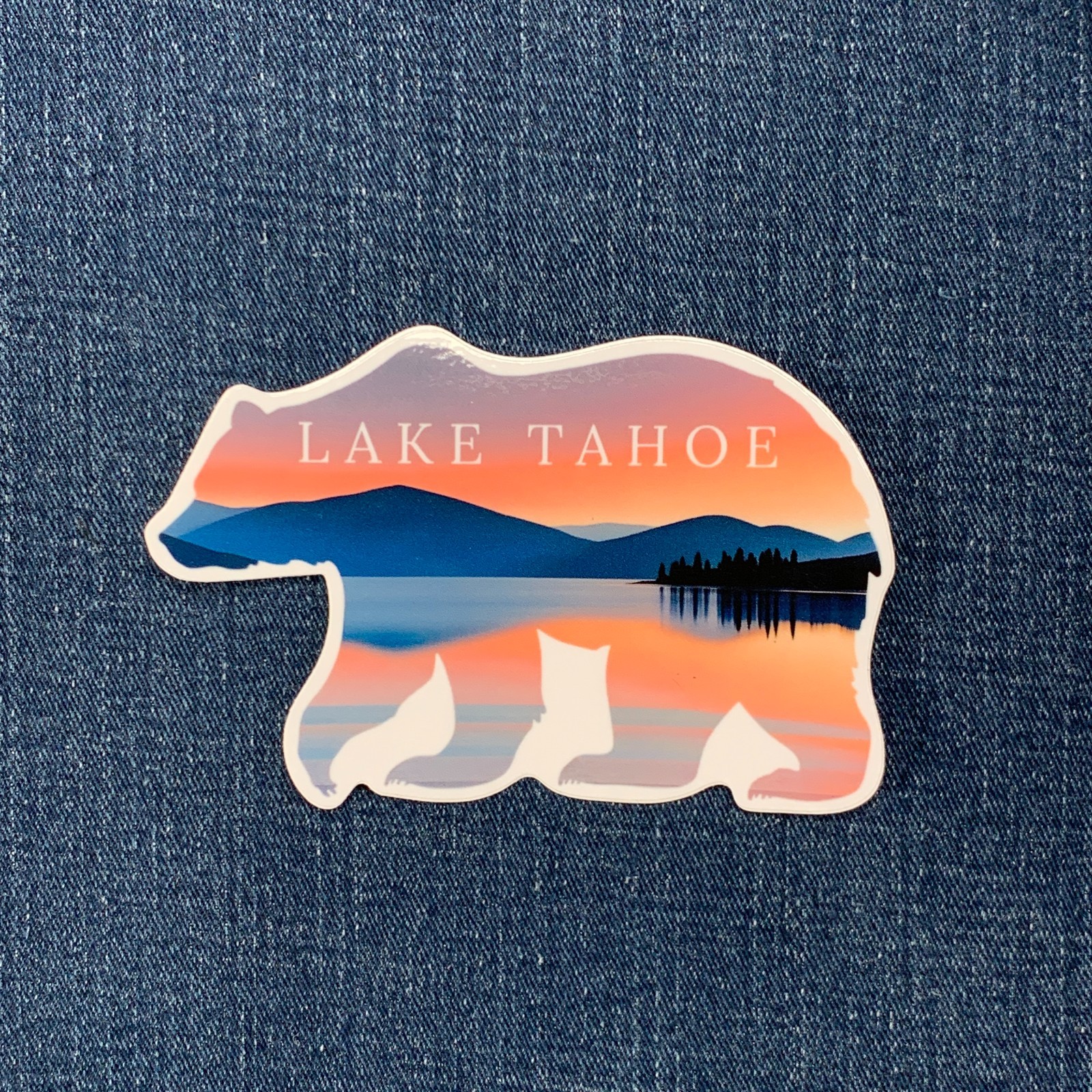 Lake Tahoe Bear Sticker – Vinyl California Sunset Mountains Nature Decal 4.25"