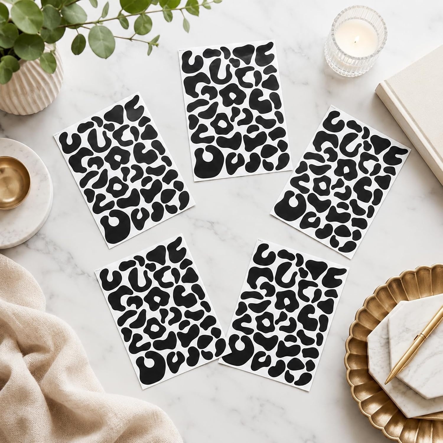 Black Cheetah Animal Print Stickers, 360 Vinyl Decals for DIY Decor