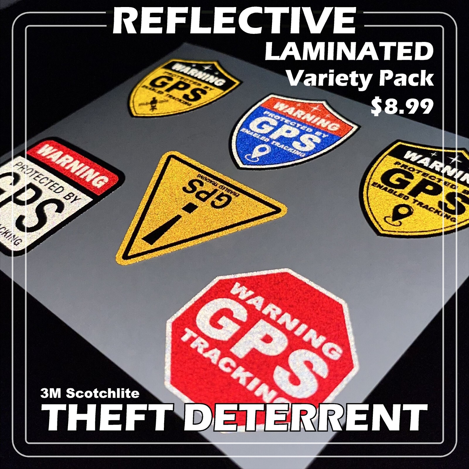 6-Pack Variety 3M REFLECTIVE GPS Tracking Laminated Stickers FREE SHIPPING
