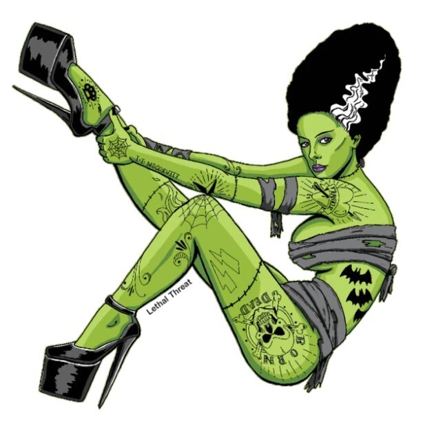 NEW LETHAL THREAT BRIDE OF FRANKENSTEIN PIN-UP MINI DECAL 3"x2.75" RC00236