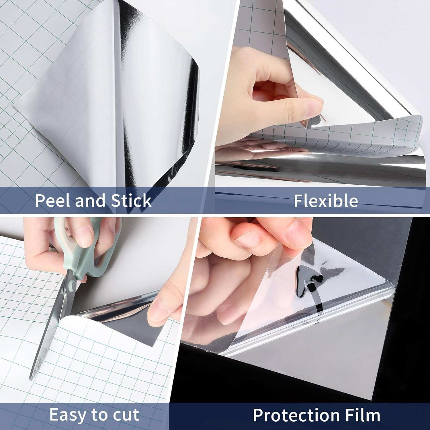 Adhesive Mirror Sticker, 12"X590" Mirror Sheet for Crafts, Reflective Mirrors Wa